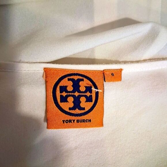 Tory Burch Cream Button Down Mandarin Collar Top Size 6 - Picture 10 of 11